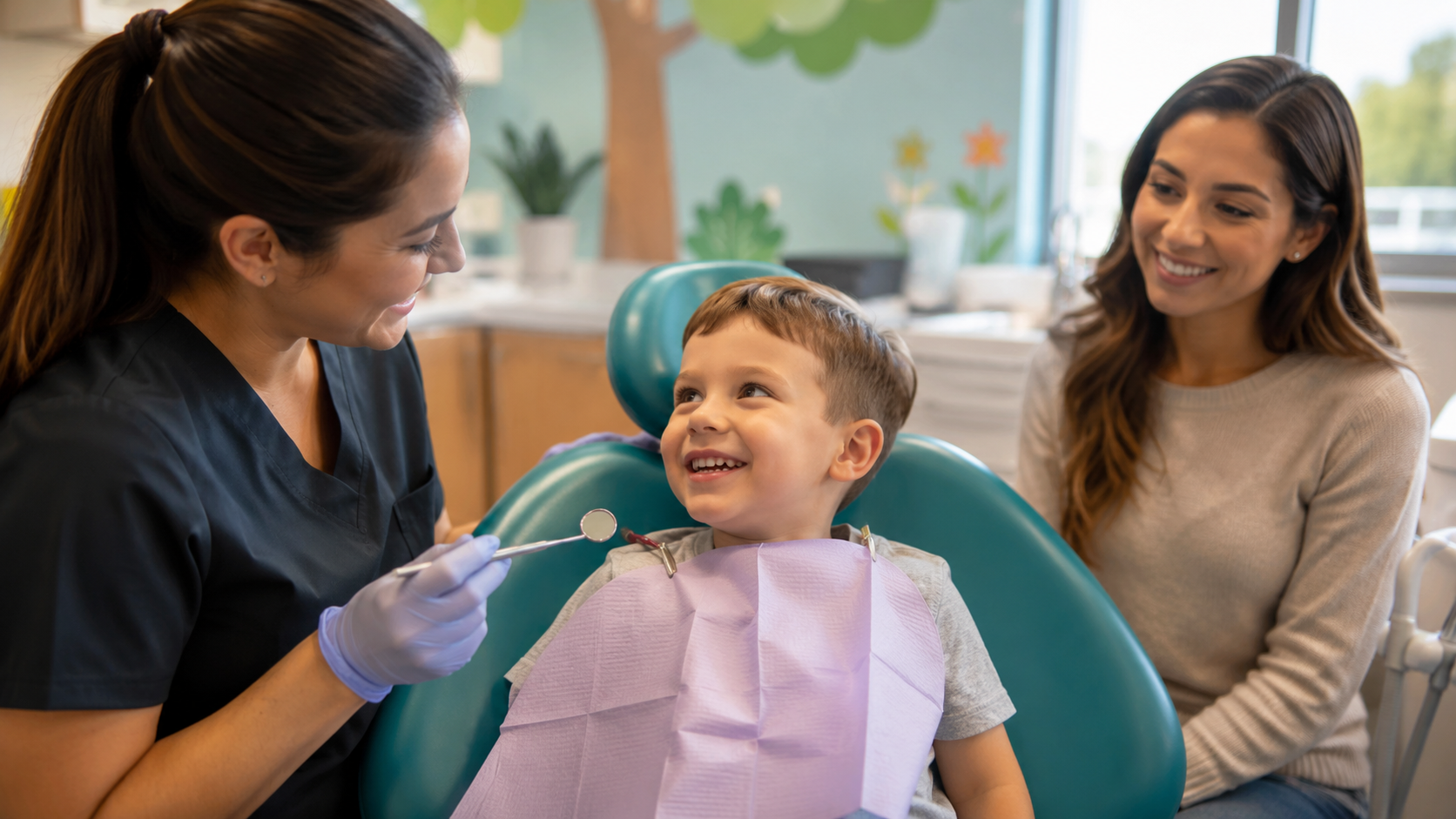 Pediatric dentist temple tx examining a child during their first dental visit